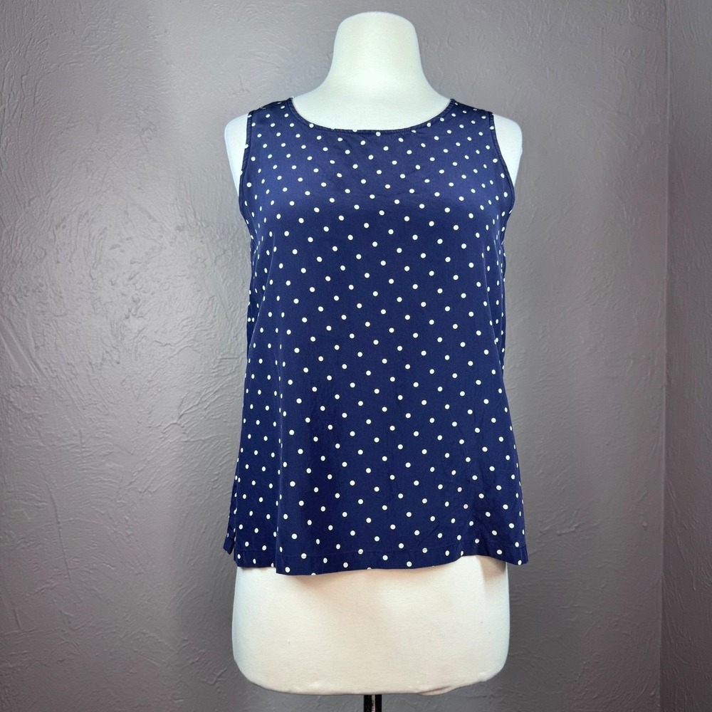 Vintage 90's Breeches medium navy blue and cream polka dot sleeveless to coastal
